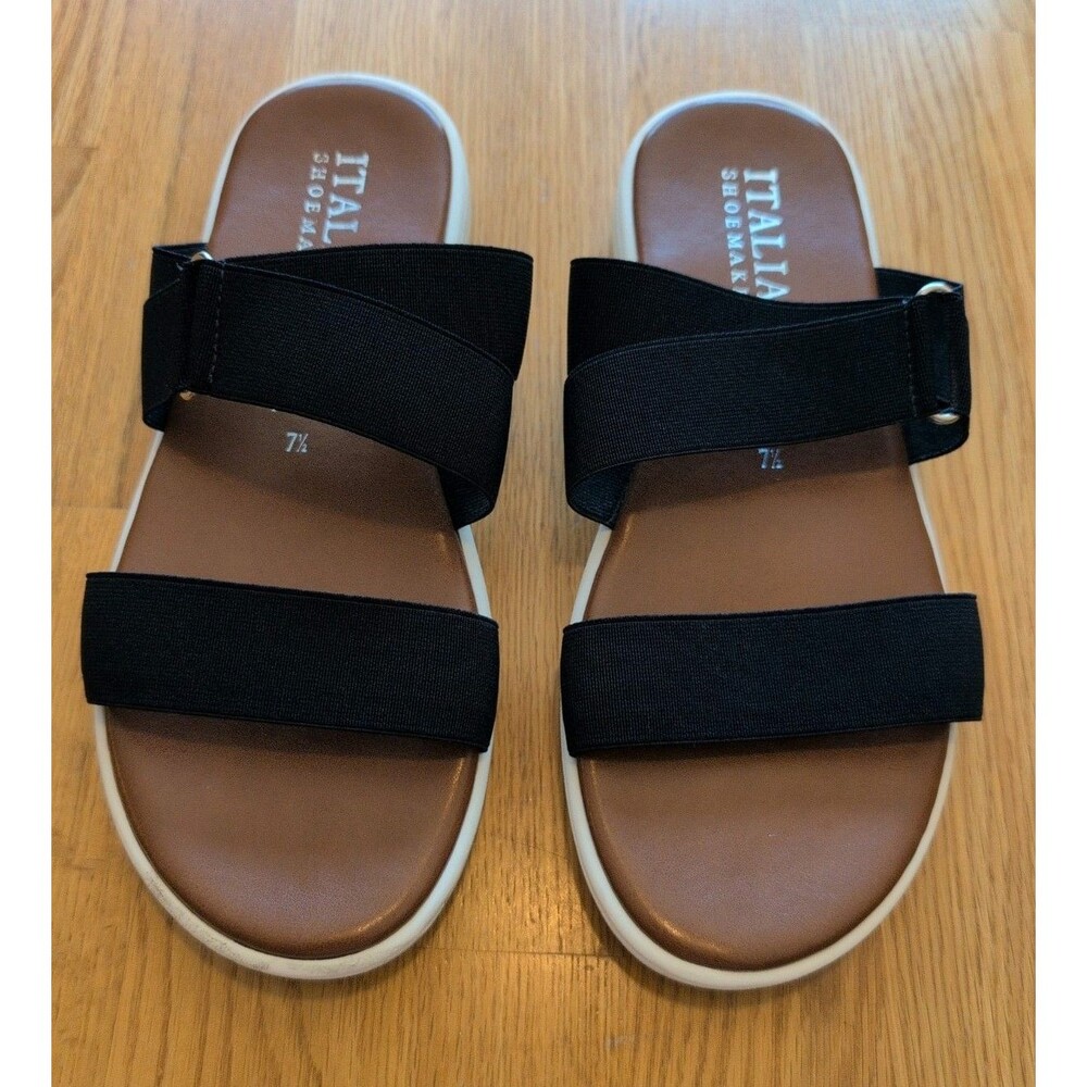 Italian Shoemakers Navy Blue Elastic Double Strap sandals Size 7.4 Very Comfy!!